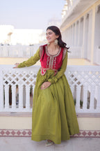 Lorenvalley Fashion Pista Mal Chanderi Flair Gown with Koti | Grocsy