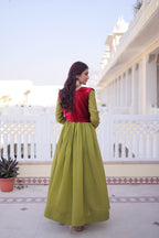 Lorenvalley Fashion Pista Mal Chanderi Flair Gown with Koti | Grocsy
