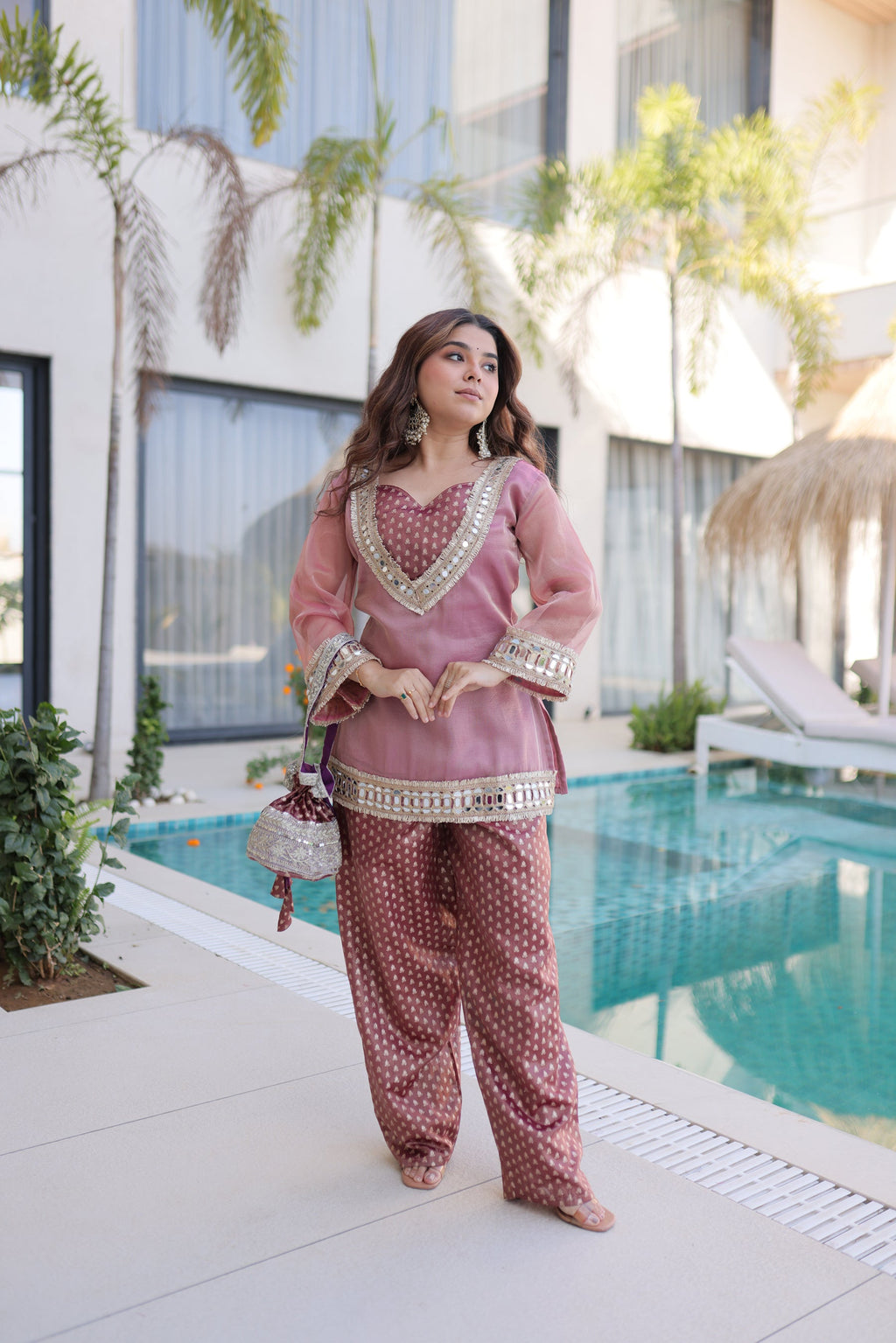 Lorenvalley Fashion Pink Salasa Fabric with Mirror & Lace work Kurta with Pant | Grocsy