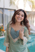 Lorenvalley Fashion Sky Blue Salasa Fabric with Mirror & Lace work Kurta with Pant | Grocsy