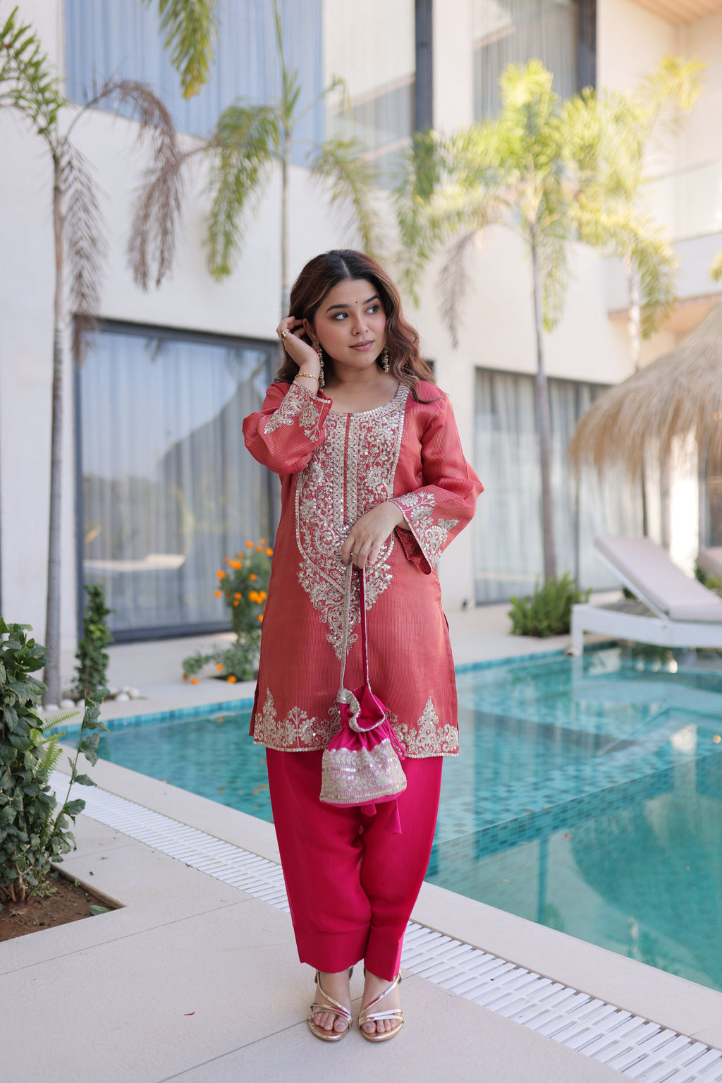Lorenvalley Fashion Maroon Viscose with Sequins & Coding Zari Embroidered work Kurta Pant with Batwa | Grocsy