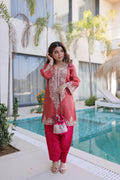 Lorenvalley Fashion Maroon Viscose with Sequins & Coding Zari Embroidered work Kurta Pant with Batwa | Grocsy