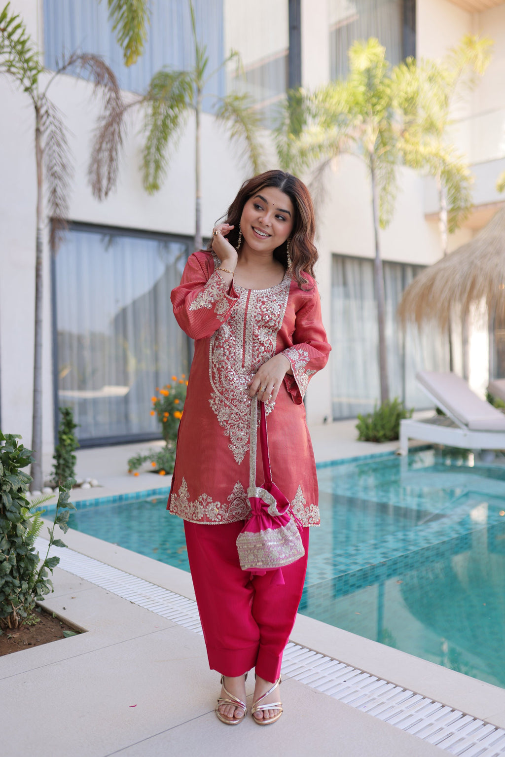 Lorenvalley Fashion Maroon Viscose with Sequins & Coding Zari Embroidered work Kurta Pant with Batwa | Grocsy