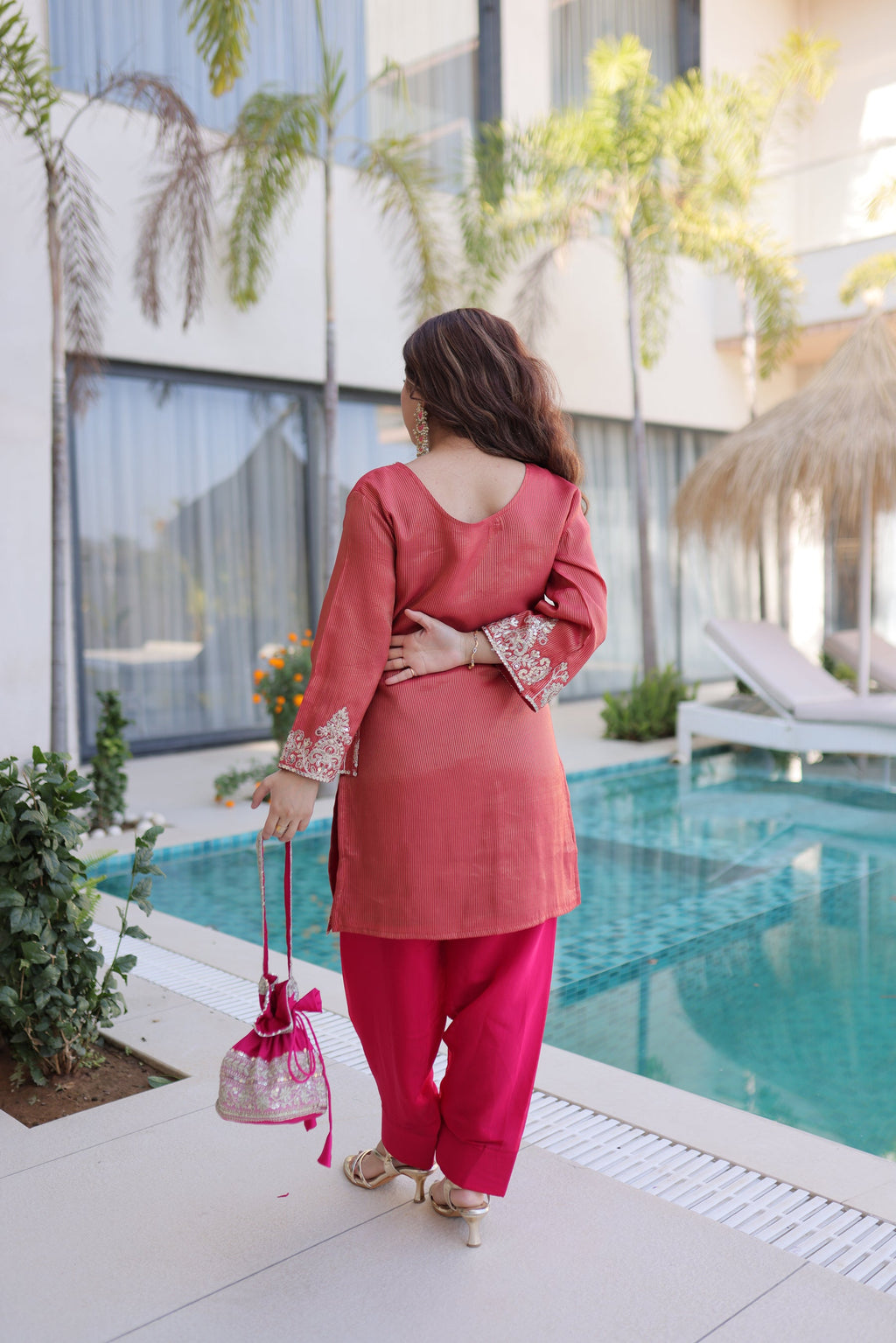 Lorenvalley Fashion Maroon Viscose with Sequins & Coding Zari Embroidered work Kurta Pant with Batwa | Grocsy