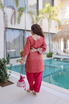 Lorenvalley Fashion Maroon Viscose with Sequins & Coding Zari Embroidered work Kurta Pant with Batwa | Grocsy