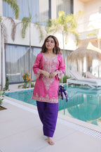 Lorenvalley Fashion Pink Viscose with Sequins & Coding Zari Embroidered work Kurta Pant with Batwa | Grocsy