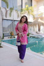 Lorenvalley Fashion Pink Viscose with Sequins & Coding Zari Embroidered work Kurta Pant with Batwa | Grocsy