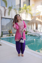 Lorenvalley Fashion Pink Viscose with Sequins & Coding Zari Embroidered work Kurta Pant with Batwa | Grocsy