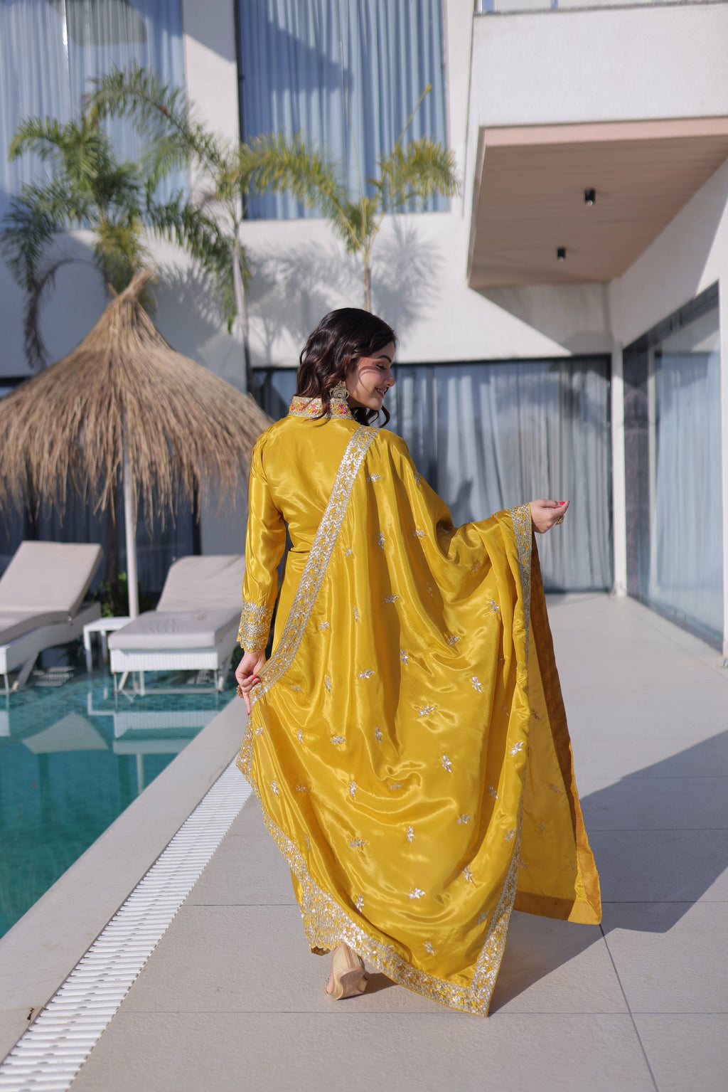 Lorenvalley Fashion Yellow H O Silk with Sequins & Zari Embroidered work Kurta Pant with Dupatta | Grocsy