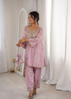 Lorenvalley Fashion Pink H O Silk with Real Mirror Embroidered work Kurta Pant with Batwa | Grocsy