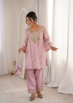 Lorenvalley Fashion Pink H O Silk with Real Mirror Embroidered work Kurta Pant with Batwa | Grocsy