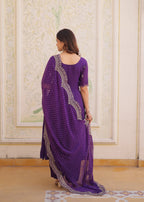 Lorenvalley Fashion Purple Mul Chanderi with Beads Thread Embroidered work Kurta Pant with Dupatta | Grocsy