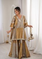 Lorenvalley Fashion Two-tone Tissue Fabric with Coding Embroidered & mirror work Lace Kurta Palazzo with Batwa | Grocsy