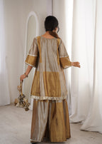Lorenvalley Fashion Two-tone Tissue Fabric with Coding Embroidered & mirror work Lace Kurta Palazzo with Batwa | Grocsy