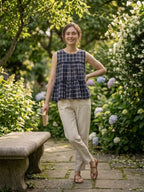 Lorenvalley Fashion Blue Checks Linen Cotton Top Bottom Set | Grocsy