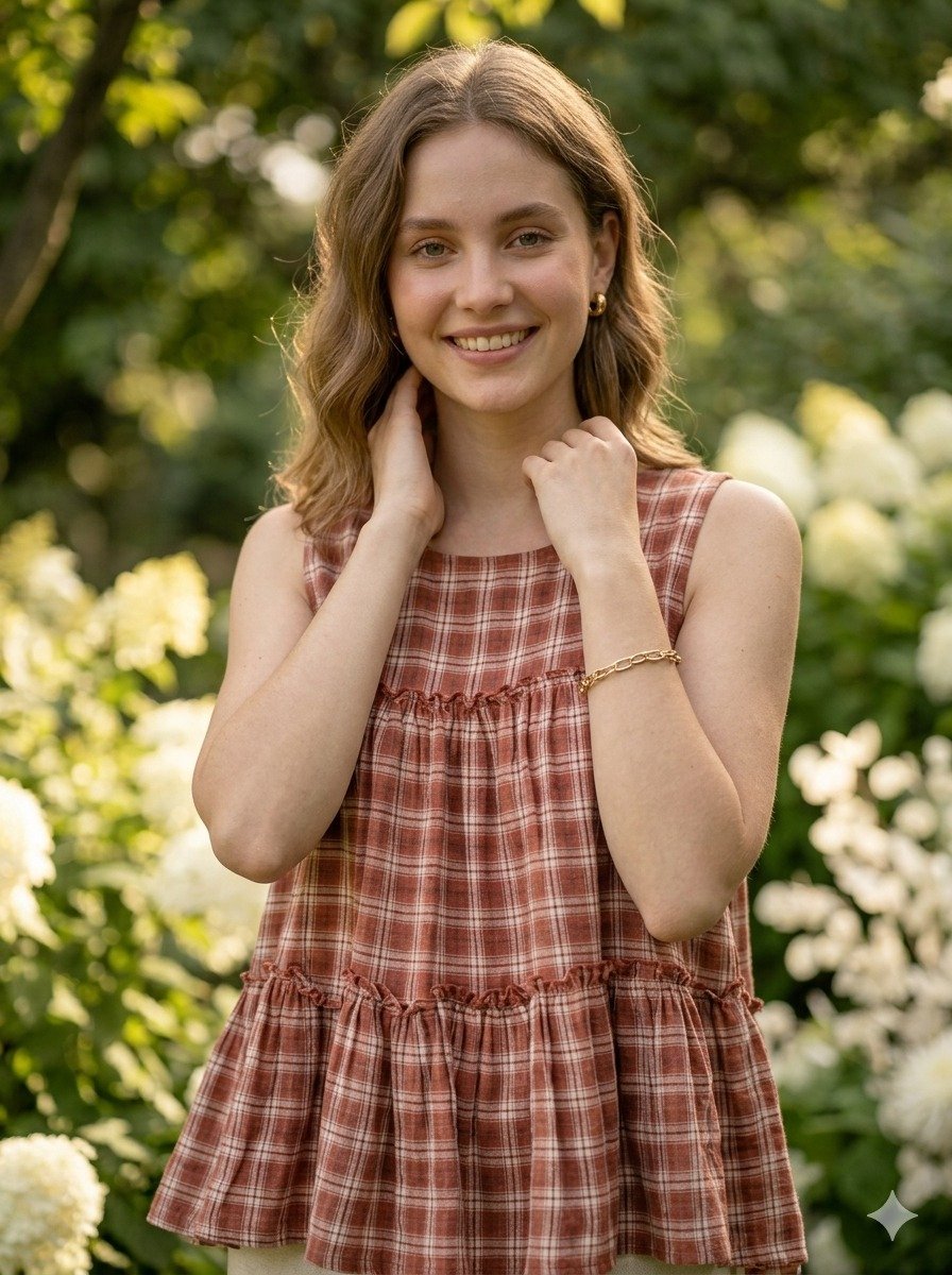 Lorenvalley Fashion Maroon Checks Linen Cotton Top Bottom Set | Grocsy