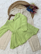 Lorenvalley Fashion Parrotgreen Linen Cotton Top Bottom Set | Grocsy