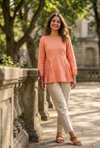Lorenvalley Fashion Peach Linen Cotton Top Bottom Set | Grocsy