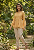 Lorenvalley Fashion Yellow Linen Cotton Top Bottom Set | Grocsy