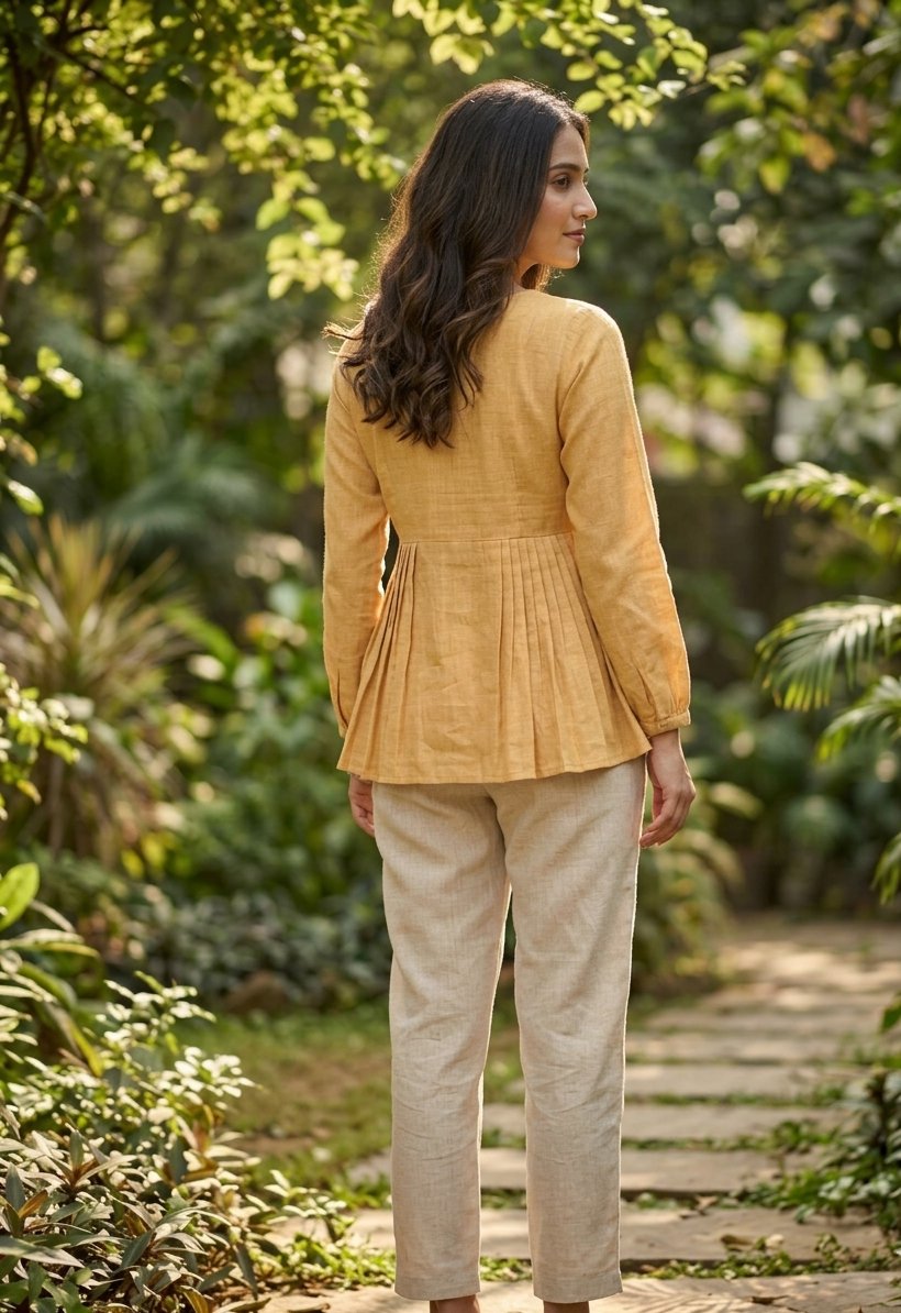 Lorenvalley Fashion Yellow Linen Cotton Top Bottom Set | Grocsy