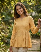Lorenvalley Fashion Yellow Linen Cotton Top Bottom Set | Grocsy