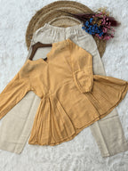 Lorenvalley Fashion Yellow Linen Cotton Top Bottom Set | Grocsy