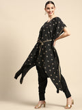 Sangria Women Black & Golden Ethnic Motifs Printed Kurta with Harem Pants | Grocsy