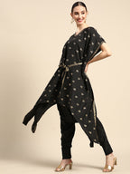 Sangria Women Black & Golden Ethnic Motifs Printed Kurta with Harem Pants | Grocsy