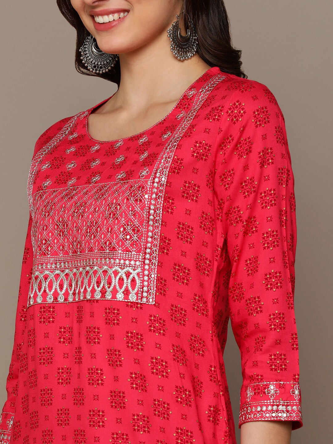 HERE&NOW Ethnic Motifs Printed Sequined Embroidered Straight Kurta | Grocsy