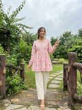 Lorenvalley Fashion Pink Cotton with Heart Embroidered work Top Bottom Set | Grocsy