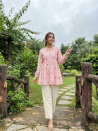 Lorenvalley Fashion Pink Cotton with Heart Embroidered work Top Bottom Set | Grocsy