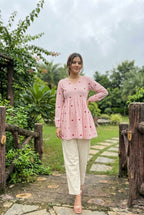 Lorenvalley Fashion Pink Cotton with Heart Embroidered work Top Bottom Set | Grocsy