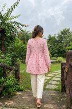 Lorenvalley Fashion Pink Cotton with Heart Embroidered work Top Bottom Set | Grocsy