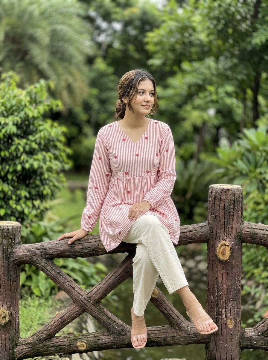 Lorenvalley Fashion Pink Cotton with Heart Embroidered work Top Bottom Set | Grocsy