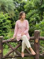 Lorenvalley Fashion Pink Cotton with Heart Embroidered work Top Bottom Set | Grocsy