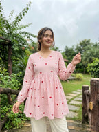 Lorenvalley Fashion Pink Cotton with Heart Embroidered work Top Bottom Set | Grocsy
