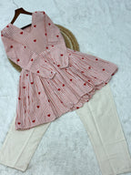 Lorenvalley Fashion Pink Cotton with Heart Embroidered work Top Bottom Set | Grocsy