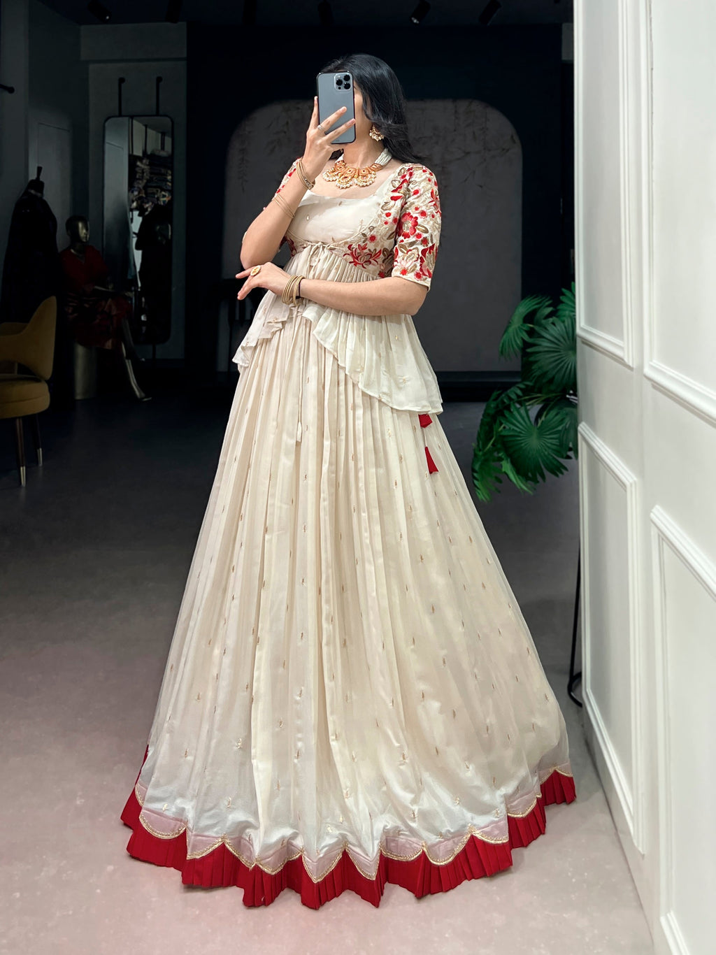 Lorenvalley Fashion Chocolate Silk Sequins and Thread Embroidery Work Lehenga Choli with Coat | Grocsy