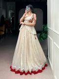 Lorenvalley Fashion Chocolate Silk Sequins and Thread Embroidery Work Lehenga Choli with Coat | Grocsy