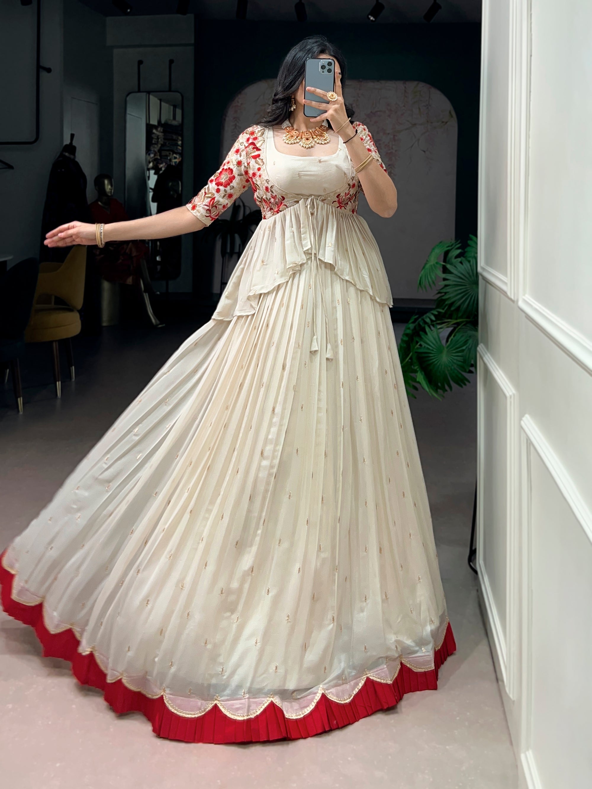 Lorenvalley Fashion Chocolate Silk Sequins and Thread Embroidery Work Lehenga Choli with Coat | Grocsy