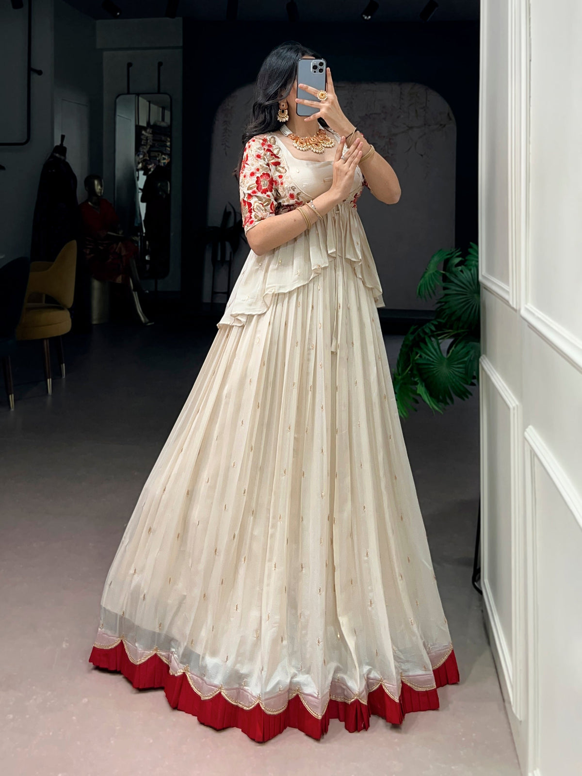 Lorenvalley Fashion Chocolate Silk Sequins and Thread Embroidery Work Lehenga Choli with Coat | Grocsy