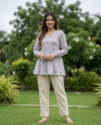Lorenvalley Fashion Skyblue Cotton with Heart Embroidered work Top Bottom Set | Grocsy