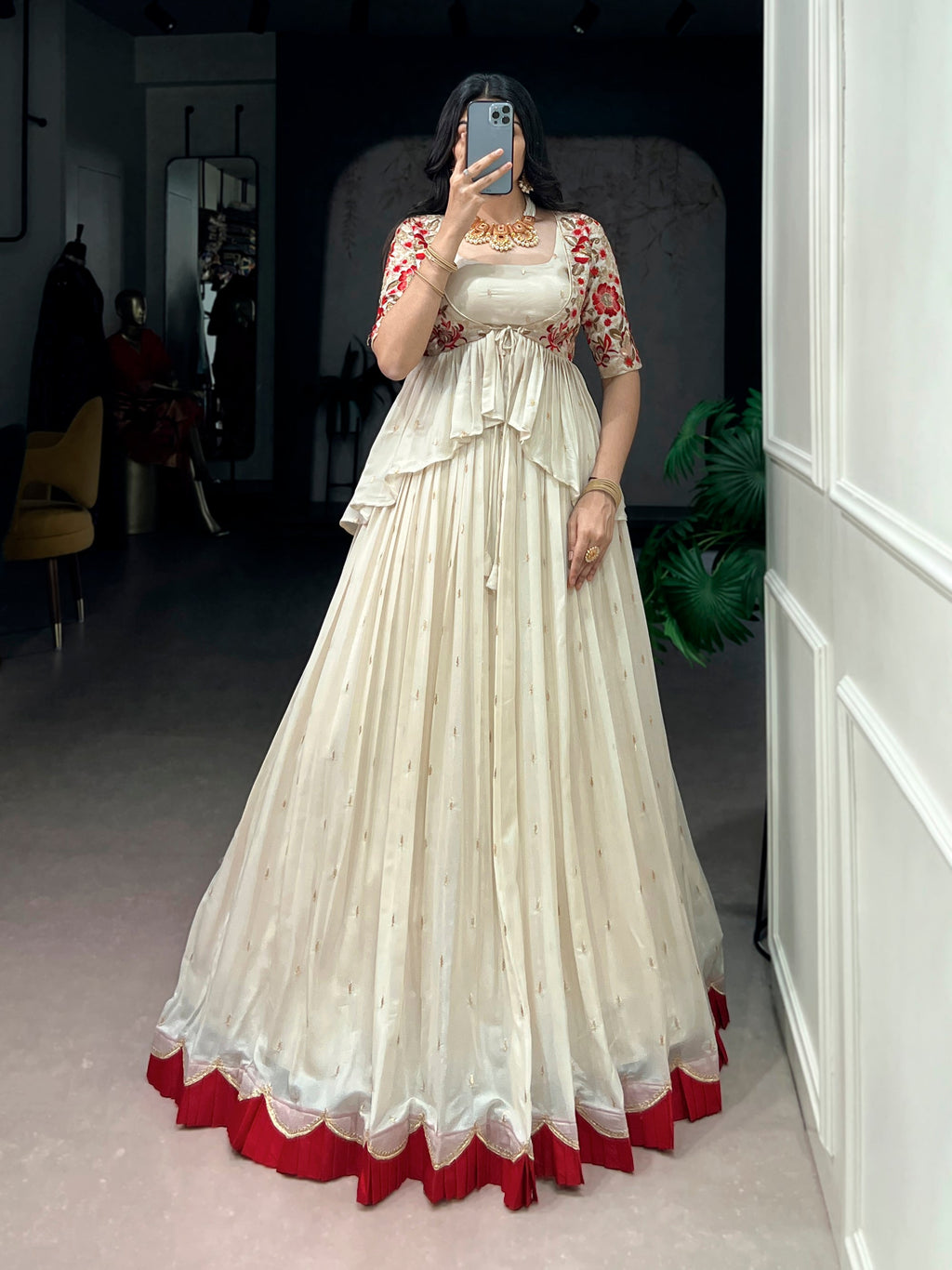 Lorenvalley Fashion Chocolate Silk Sequins and Thread Embroidery Work Lehenga Choli with Coat | Grocsy