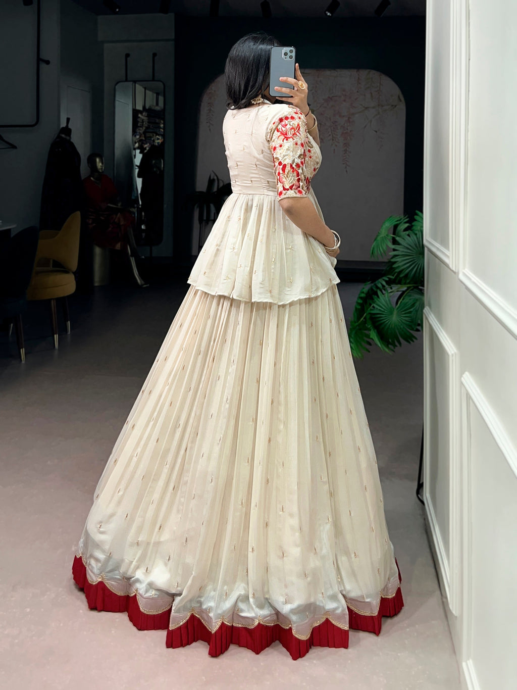 Lorenvalley Fashion Chocolate Silk Sequins and Thread Embroidery Work Lehenga Choli with Coat | Grocsy