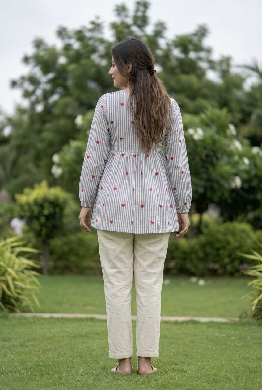Lorenvalley Fashion Skyblue Cotton with Heart Embroidered work Top Bottom Set | Grocsy