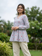 Lorenvalley Fashion Skyblue Cotton with Heart Embroidered work Top Bottom Set | Grocsy