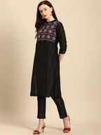All About You Women Black Embroidered Kurta with Trousers | Grocsy