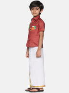 Sethukrishna Boys Printed Traditional Shirt With Adjustable Velcro Dhoti Set | Grocsy