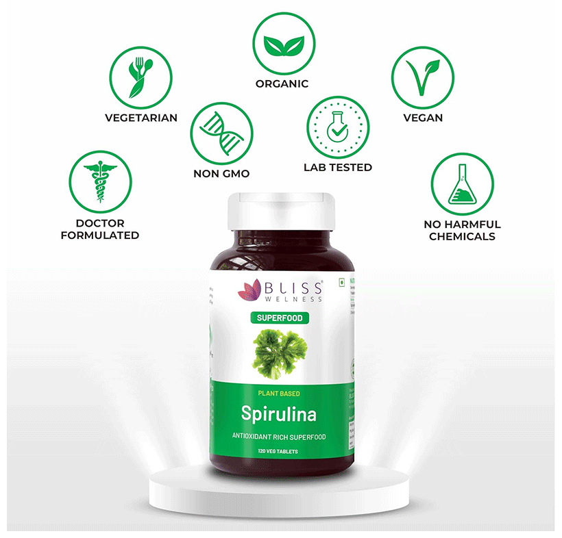 Bliss Welness Immunity & Wellness Spirulina Veg Tablet | Grocsy