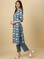 HERE&NOW Floral Printed Regular Kurta with Trousers | Grocsy